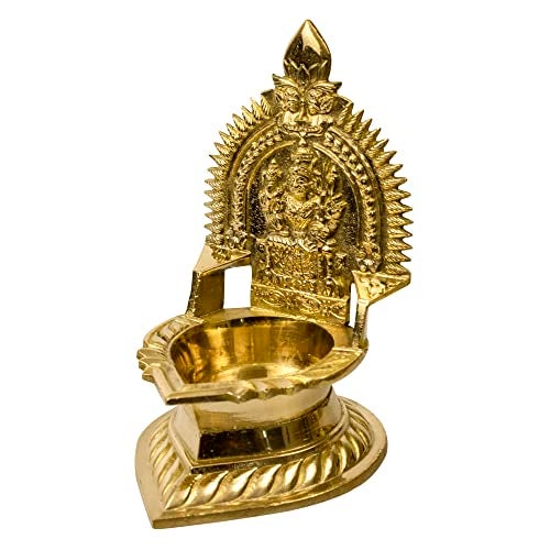 Spillbox Traditional Brass Diya for Pooja Aarti | Arti Deepak Deepam Oil Lamp for Home Temple Decor Gifts Handcrafted Hindu Puja Religious Sri Kamatchi Amman Vilakku - Karumbu - Image 5