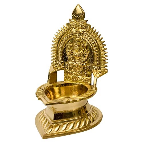 Spillbox Traditional Brass Diya for Pooja Aarti | Arti Deepak Deepam Oil Lamp for Home Temple Decor Gifts Handcrafted Hindu Puja Religious Sri Kamatchi Amman Vilakku - Karumbu - Image 2