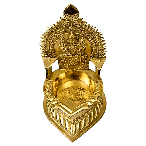 Spillbox Traditional Brass Diya for Pooja Aarti | Arti Deepak Deepam Oil Lamp for Home Temple Decor Gifts Handcrafted Hindu Puja Religious Sri Kamatchi Amman Vilakku - Karumbu - Image 4