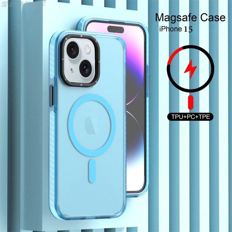 Mobistyle Silicone Designed For iPhone 15 Case, Compatible With Magsafe, Military Grade Drop Protective, Translucent Matte Back Cover Case For iPhone 15 6.1'' (Blue) - Image 1