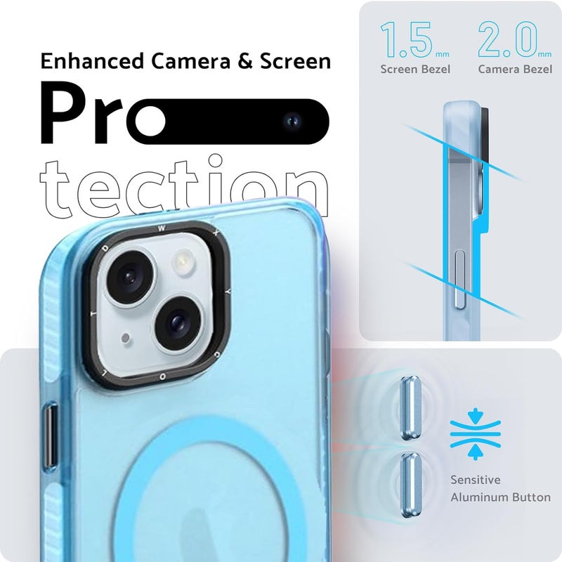 Mobistyle Silicone Designed For iPhone 15 Case, Compatible With Magsafe, Military Grade Drop Protective, Translucent Matte Back Cover Case For iPhone 15 6.1'' (Blue) - Image 4