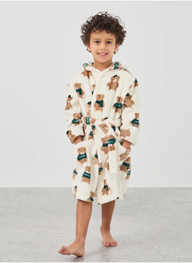 ستايلي Boys Bear Print Hooded Bath Robe
