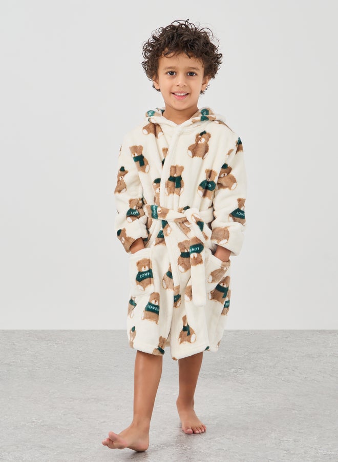 Styli Boys Bear Print Hooded Bath Robe  - Image 1