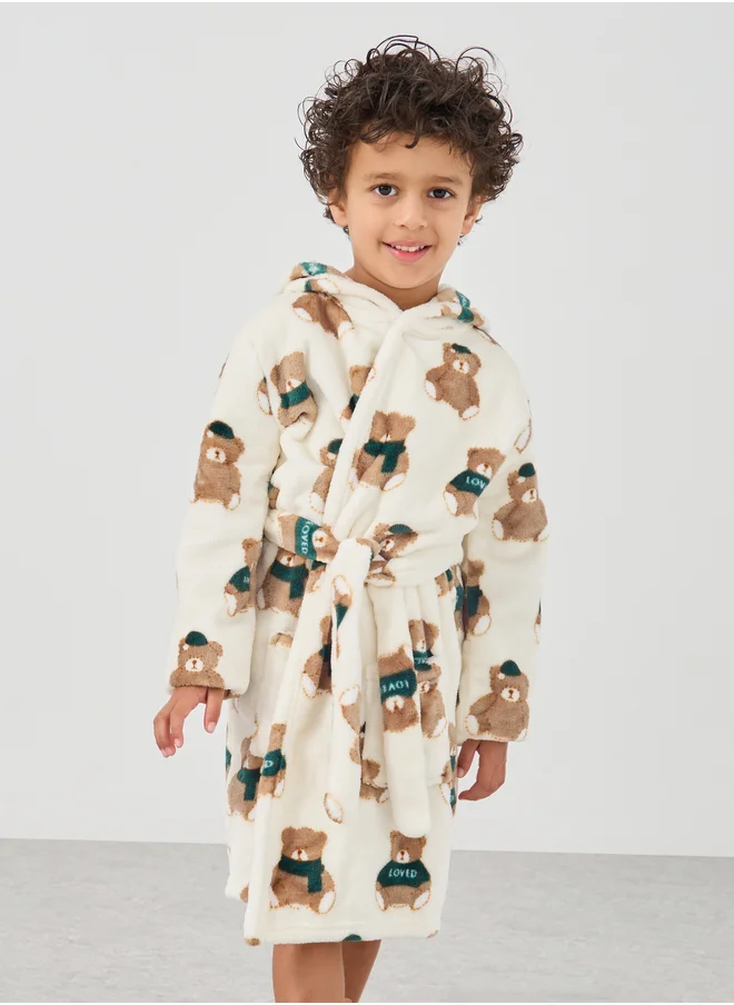 ستايلي Boys Bear Print Hooded Bath Robe