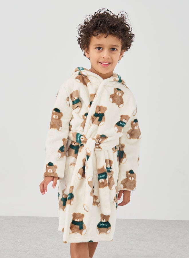 Styli Boys Bear Print Hooded Bath Robe  - Image 2