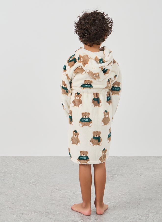 Styli Boys Bear Print Hooded Bath Robe  - Image 4