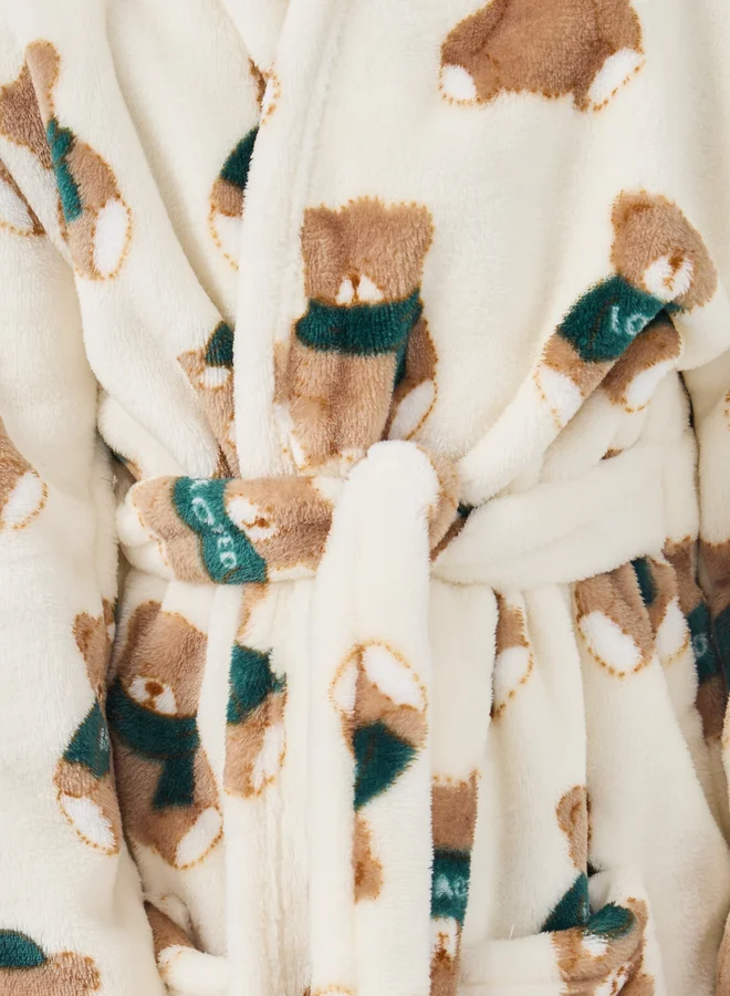 Styli Boys Bear Print Hooded Bath Robe