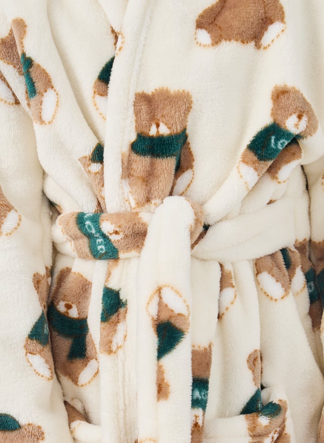 Styli Boys Bear Print Hooded Bath Robe  - Image 3