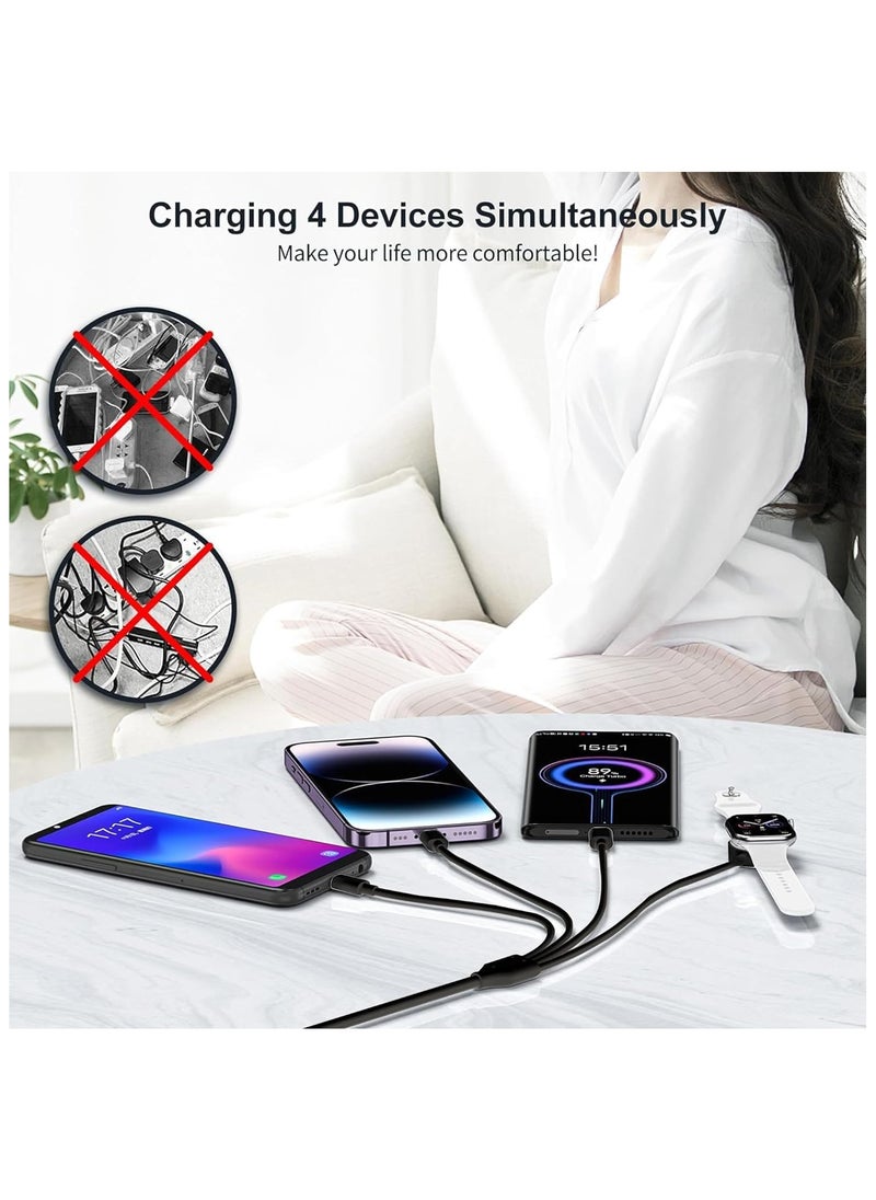 GUDOO - 4 in 2 Multi Charging Cable for Apple Watch Charger, USB A/USB C Input Travel Charger with Lightning/Type C/Micro/Magnetic, Compatible with iPhone 15 14 13 iWatch 1-9 Galaxy S23 S22-1.2m - Image 1