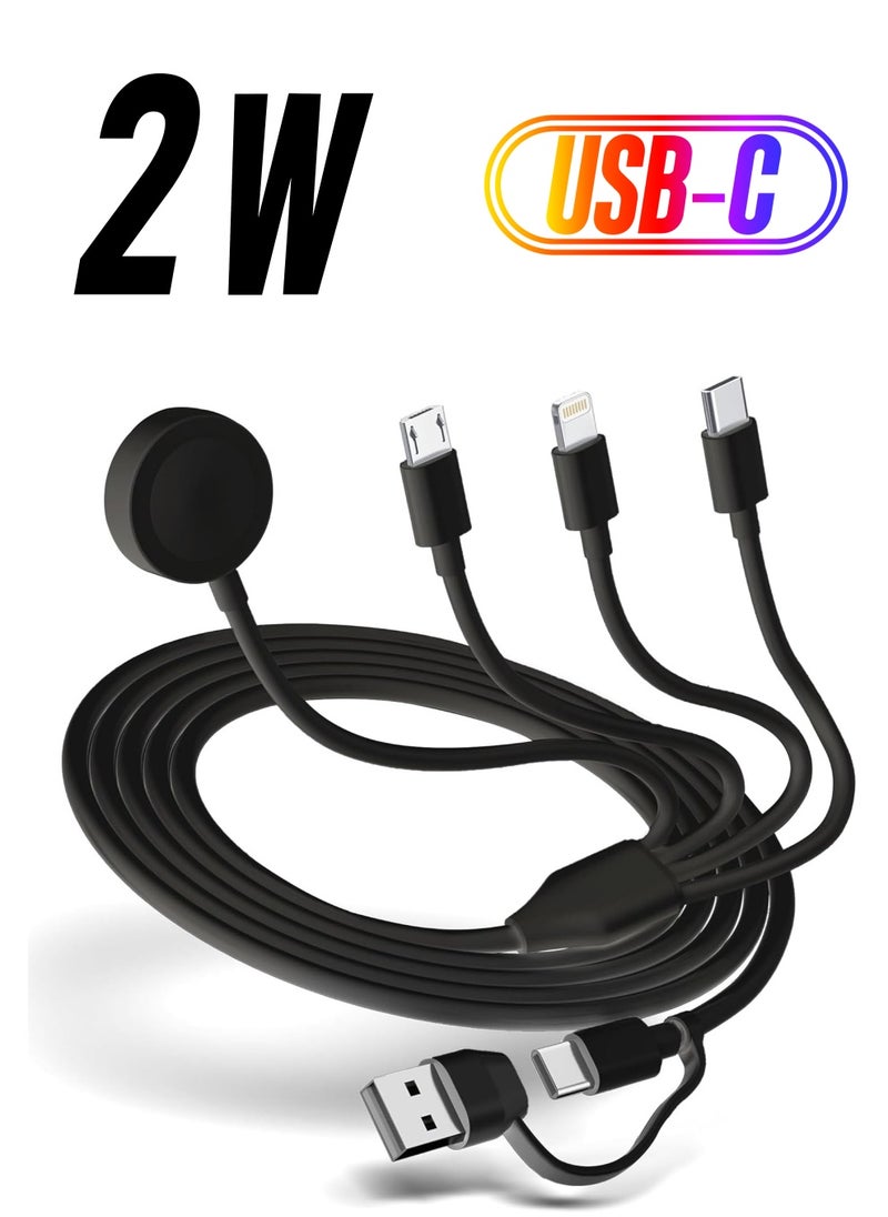 GUDOO - 4 in 2 Multi Charging Cable for Apple Watch Charger, USB A/USB C Input Travel Charger with Lightning/Type C/Micro/Magnetic, Compatible with iPhone 15 14 13 iWatch 1-9 Galaxy S23 S22-1.2m - Image 1