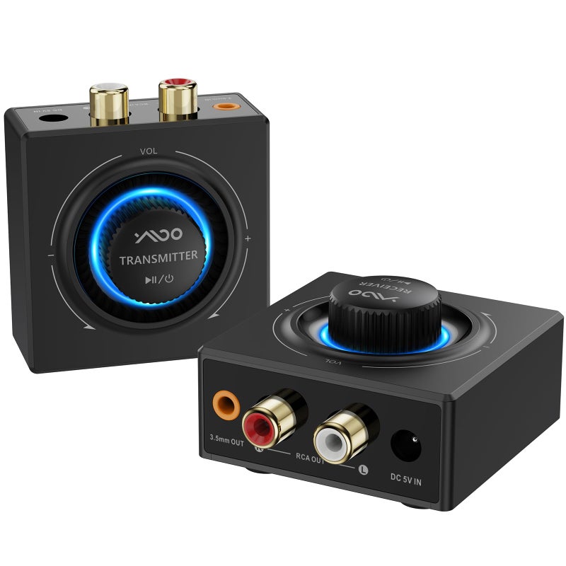 YMOO 2.4GHz Wireless Audio Transmitter Receiver Set (1 TX+1 RX), 25ms Low Latency 200ft Long Range with AUX RCA in/Out, Wireless Audio Adapter for TV PC Powered Speakers Soundbar Amplifier - Image 1