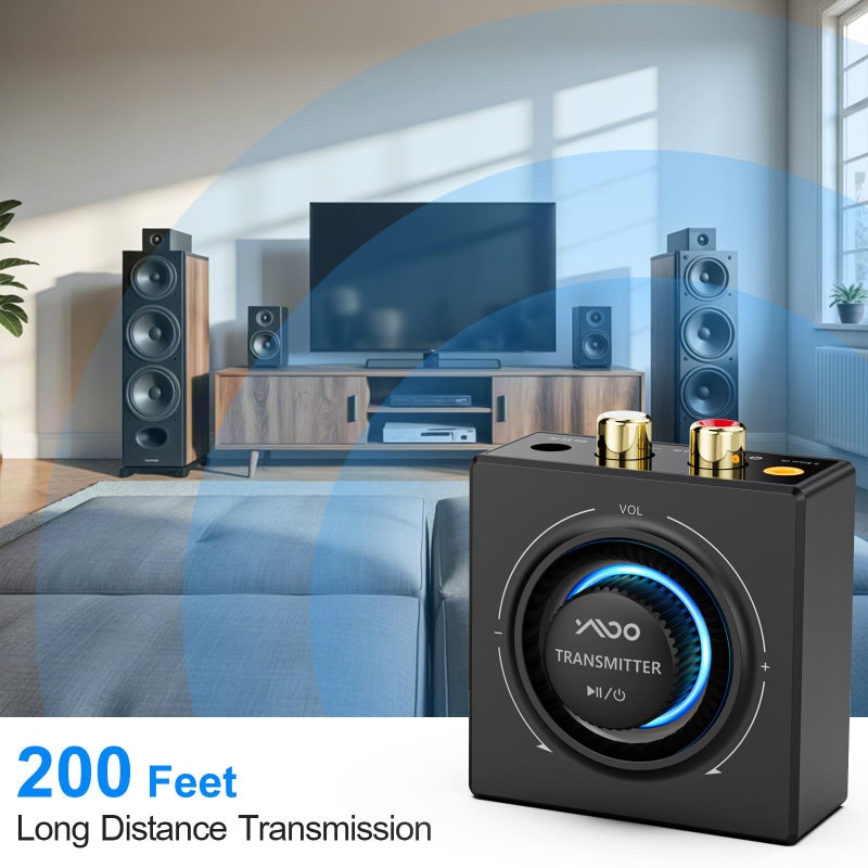 YMOO 2.4GHz Wireless Audio Transmitter Receiver Set (1 TX+1 RX), 25ms Low Latency 200ft Long Range with AUX RCA in/Out, Wireless Audio Adapter for TV PC Powered Speakers Soundbar Amplifier - Image 5