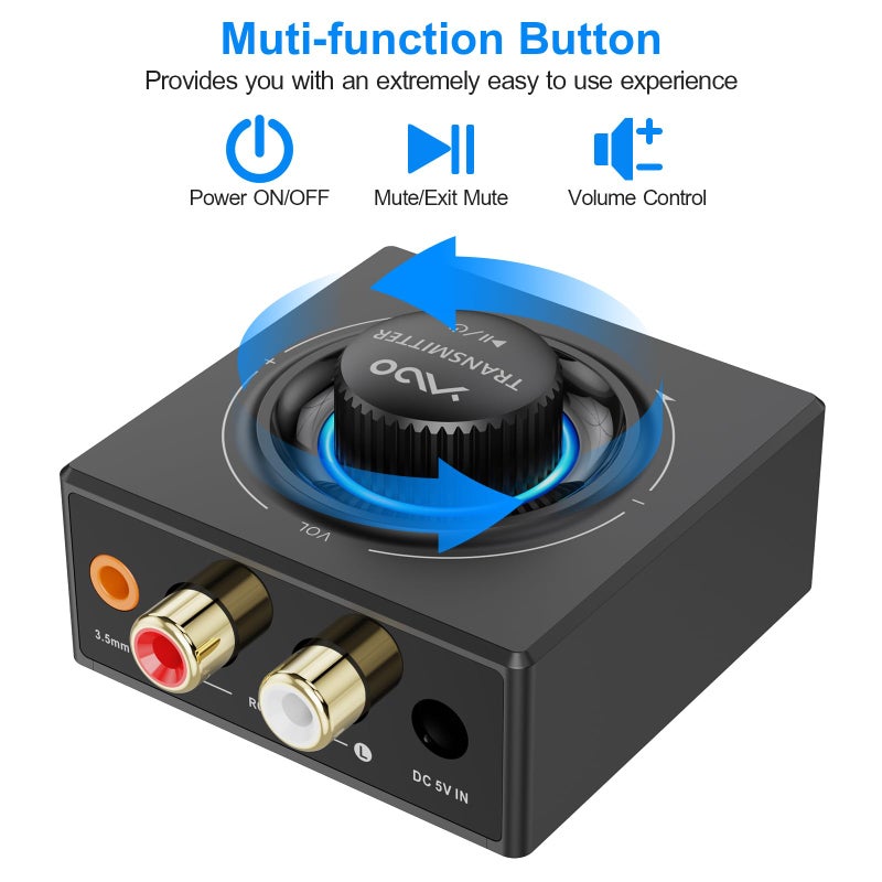 YMOO 2.4GHz Wireless Audio Transmitter Receiver Set (1 TX+1 RX), 25ms Low Latency 200ft Long Range with AUX RCA in/Out, Wireless Audio Adapter for TV PC Powered Speakers Soundbar Amplifier - Image 4