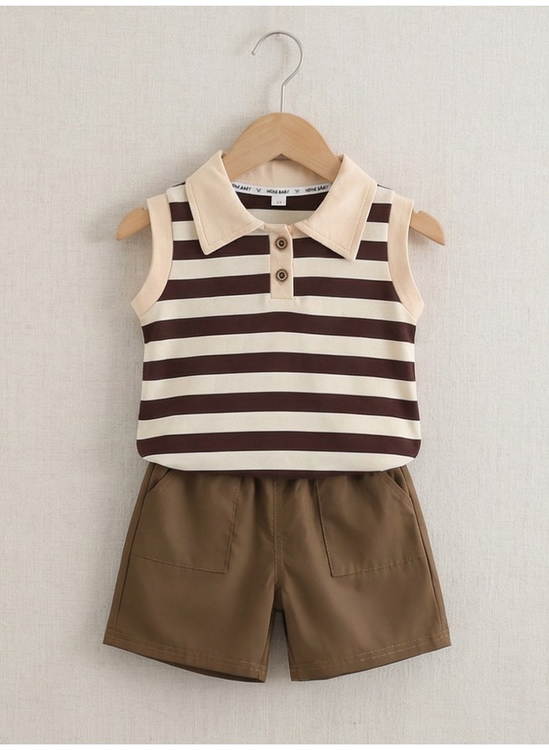 0-5 years old baby boy casual suits striped sleeveless polo shirt+shorts children's set fashionable pleasantly cool cotton - Image 1
