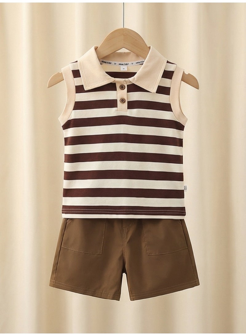 0-5 years old baby boy casual suits striped sleeveless polo shirt+shorts children's set fashionable pleasantly cool cotton - Image 2