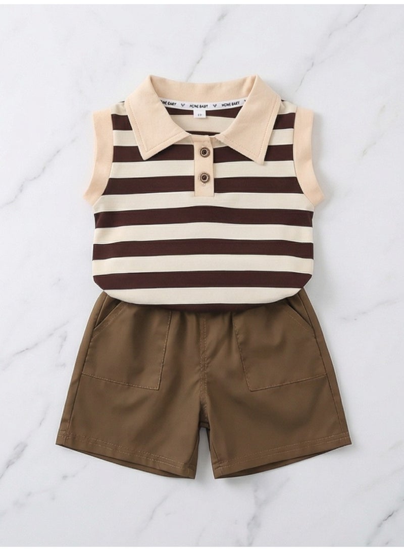 0-5 years old baby boy casual suits striped sleeveless polo shirt+shorts children's set fashionable pleasantly cool cotton - Image 5