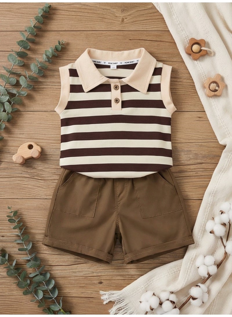 0-5 years old baby boy casual suits striped sleeveless polo shirt+shorts children's set fashionable pleasantly cool cotton - Image 3