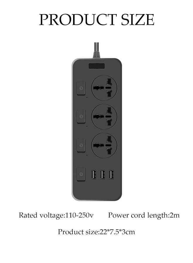 DUNISO Universal Extension Lead 3 Way Surge Protected Extension Lead with Individual Switches and 3 USB Ports Multi Plug Power Strip Extension Cable 5 Meter Cable Power Strip Surge Protection Extension Cable for Home Office Travel Office - Image 3