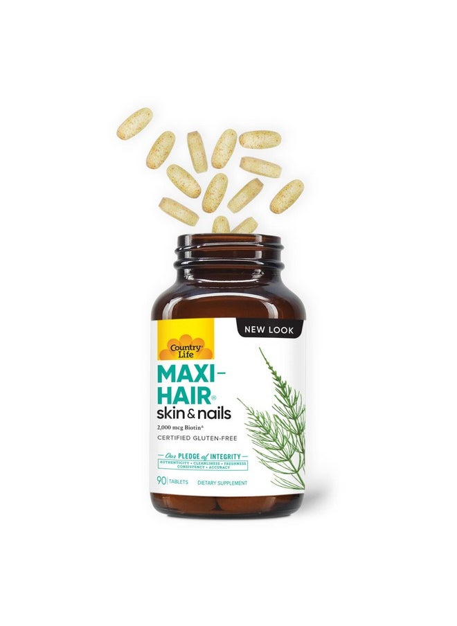 Country Life Maxihair With 2000Mcg Of Biotin Nourishes Hair Skin And Nails 90 Tablets Certified Gluten Free Certified Vegetarian  - Image 4