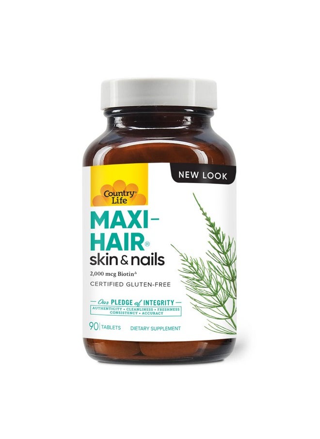 Country Life Maxihair With 2000Mcg Of Biotin Nourishes Hair Skin And Nails 90 Tablets Certified Gluten Free Certified Vegetarian  - Image 2