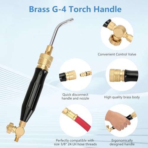 Znnam Professional Air Acetylene Torch Kit Fuel Gas kit 11 pieces Turbo Torch Kit Include CGA 200 Acetylene Regulator,G-4 Handle, AH-12 Hose, A-3, A-5, A-11, A-14 tips, Adaptor CGA200 (MC) To CGA520 (B) - Image 4