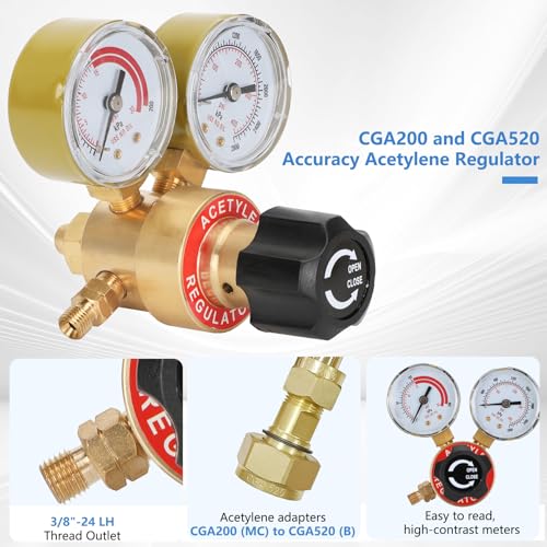 Znnam Professional Air Acetylene Torch Kit Fuel Gas kit 11 pieces Turbo Torch Kit Include CGA 200 Acetylene Regulator,G-4 Handle, AH-12 Hose, A-3, A-5, A-11, A-14 tips, Adaptor CGA200 (MC) To CGA520 (B) - Image 5