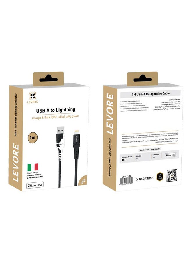 LEVORE - Levore USB to Lightning Cable MFI Certified TPE 1m - Black - Image 1