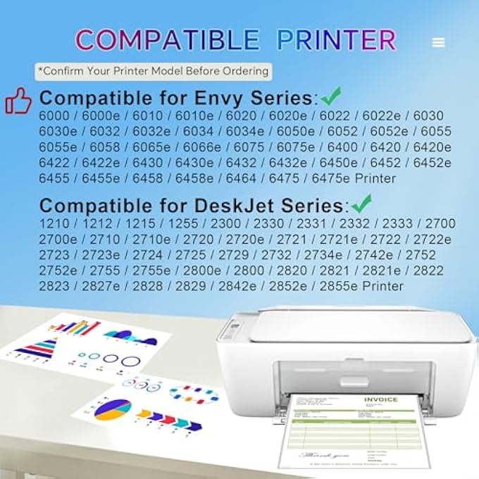 67XL INK CARTRIDGES BLACK/COLOR COMBO PACK REPLACEMENT FOR HP INK 67 XL PRINTER INK CARTRIDGE COMPATIBLE WITH DESKJET 2855E 2755E 2800E 4155E 2700 SERIES ENVY 6000 6455E 6055E INK CARTRIDGE PRINTERS - Image 3