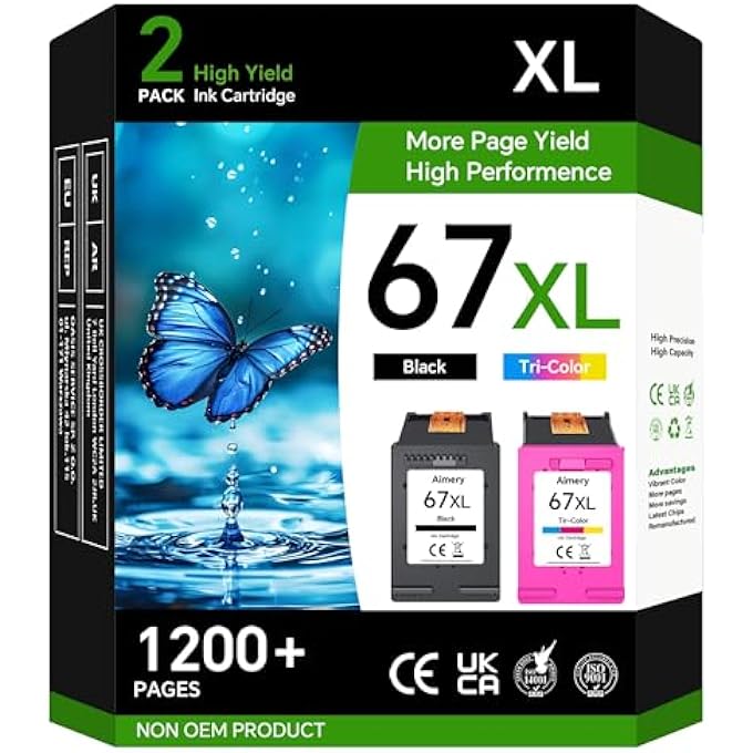 67XL INK CARTRIDGES BLACK/COLOR COMBO PACK REPLACEMENT FOR HP INK 67 XL PRINTER INK CARTRIDGE COMPATIBLE WITH DESKJET 2855E 2755E 2800E 4155E 2700 SERIES ENVY 6000 6455E 6055E INK CARTRIDGE PRINTERS - Image 2