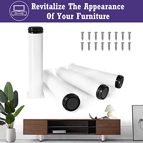 Masendelk 12 Inch Metal Furniture Legs - Stainless Steel, Adjustable, White, Round Cabinet Legs for Coffee Table, Cabinet, Desk, Sofa, Shelves - Pack of 4 - Image 2