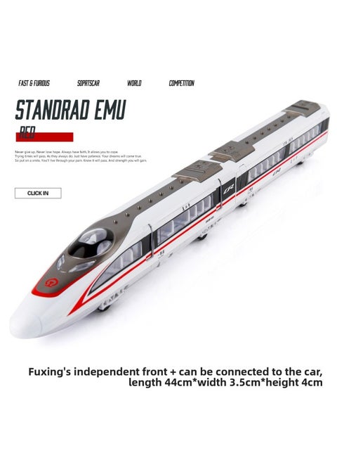 [Magnetic Connecting Rod] Alloy Fuxing High-speed Railway Train Toy Model EMU Harmony Power Sound And Light-Color:Red Two-section Flat Box