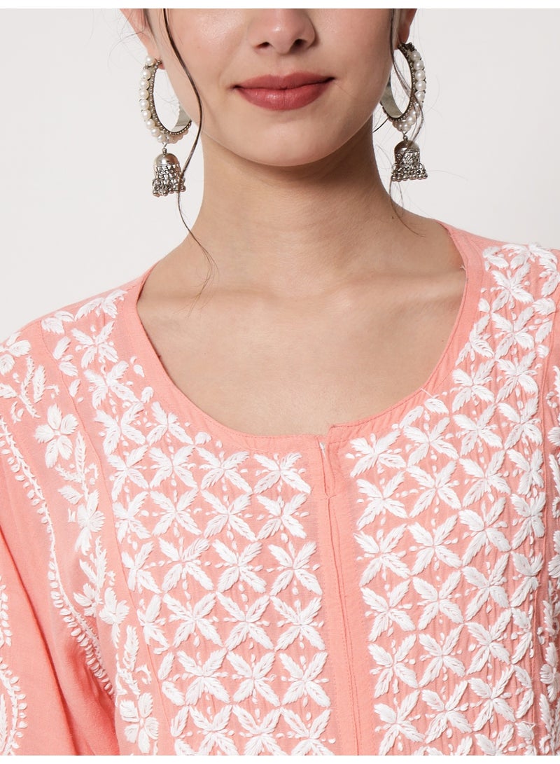 Alaya Women Hand Embroidered Chikankari Cotton Kurta-AL3549 - Image 5
