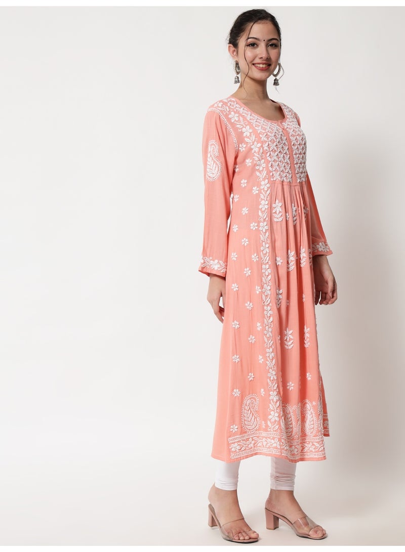 Alaya Women Hand Embroidered Chikankari Cotton Kurta-AL3549 - Image 3