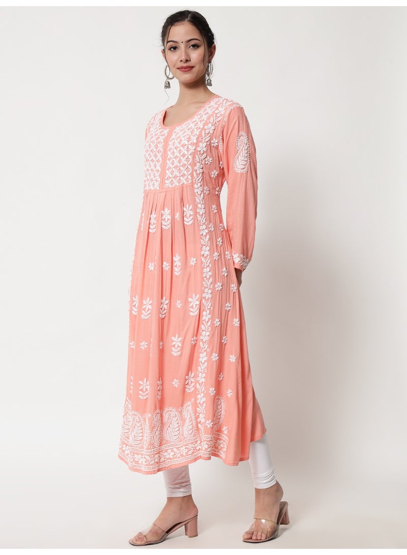 Alaya Women Hand Embroidered Chikankari Cotton Kurta-AL3549 - Image 4