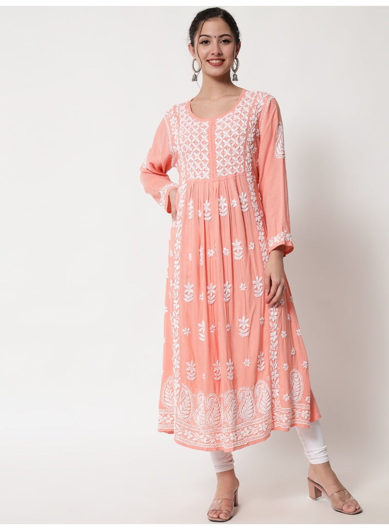 Alaya Women Hand Embroidered Chikankari Cotton Kurta-AL3549 - Image 1