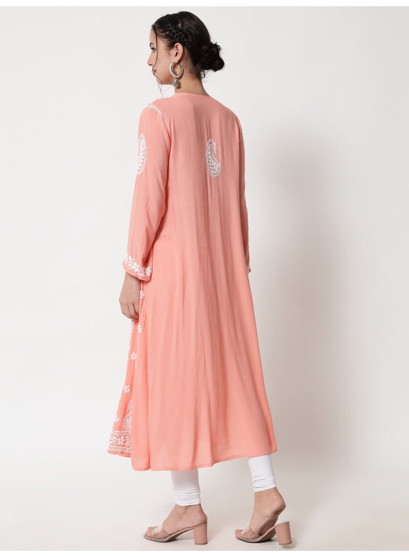 Alaya Women Hand Embroidered Chikankari Cotton Kurta-AL3549 - Image 2