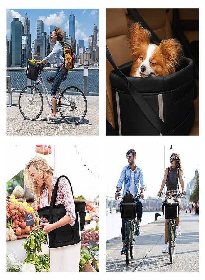 ANZOME Dog Bike Basket, Folding Front Pet Carrier for Small Dogs Cats Up to 11 lbs, Quick-Release Bicycle Basket with Safety Tether, Fits Mountain City Cruiser Bikes, Detachable Handlebar Bag - Image 2