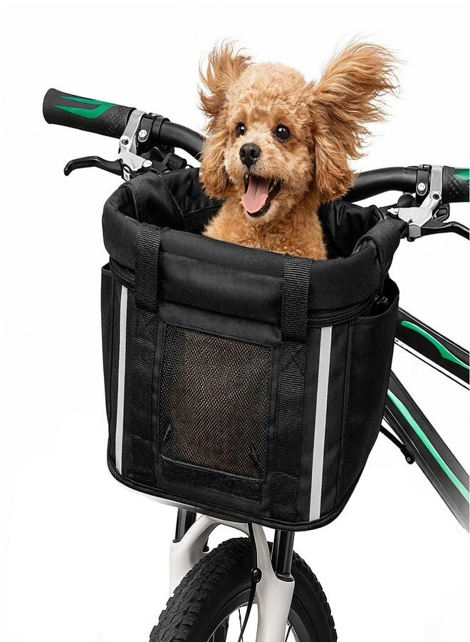 ANZOME Dog Bike Basket, Folding Front Pet Carrier for Small Dogs Cats Up to 11 lbs, Quick-Release Bicycle Basket with Safety Tether, Fits Mountain City Cruiser Bikes, Detachable Handlebar Bag - Image 1
