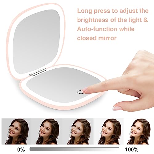 deweisn Compact Mirror, Lighted Travel Makeup Mirror with 1X/10X Magnifying Double Sided Dimmable Portable Pocket Mirror for Handbag and Pocket, USB Charging(Pink) - Image 5