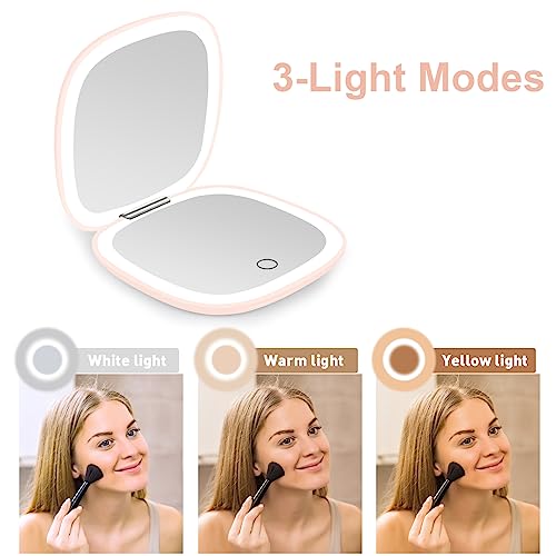 deweisn Compact Mirror, Lighted Travel Makeup Mirror with 1X/10X Magnifying Double Sided Dimmable Portable Pocket Mirror for Handbag and Pocket, USB Charging(Pink) - Image 4