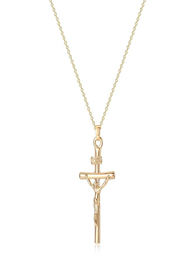 Fettero Cross Necklace Faith Pendant 14K Plated Dainty Chain Minimalist Simple Tiny God Lords Prayer Religious Jewelry Gift, Metal - Image 1