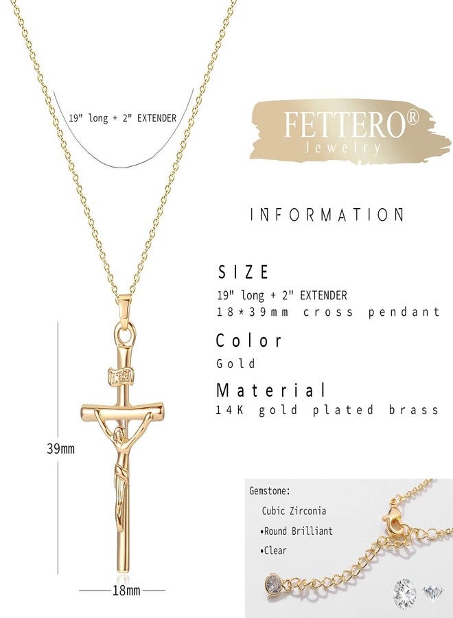 Fettero Cross Necklace Faith Pendant 14K Plated Dainty Chain Minimalist Simple Tiny God Lords Prayer Religious Jewelry Gift, Metal - Image 5