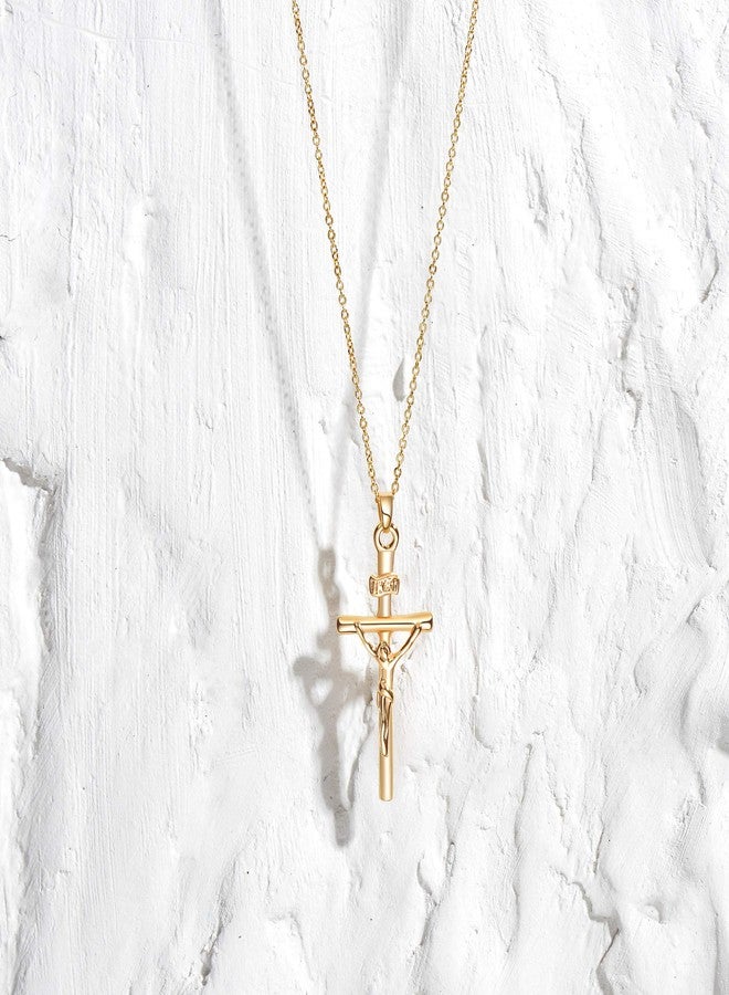 Fettero Cross Necklace Faith Pendant 14K Plated Dainty Chain Minimalist Simple Tiny God Lords Prayer Religious Jewelry Gift, Metal - Image 4
