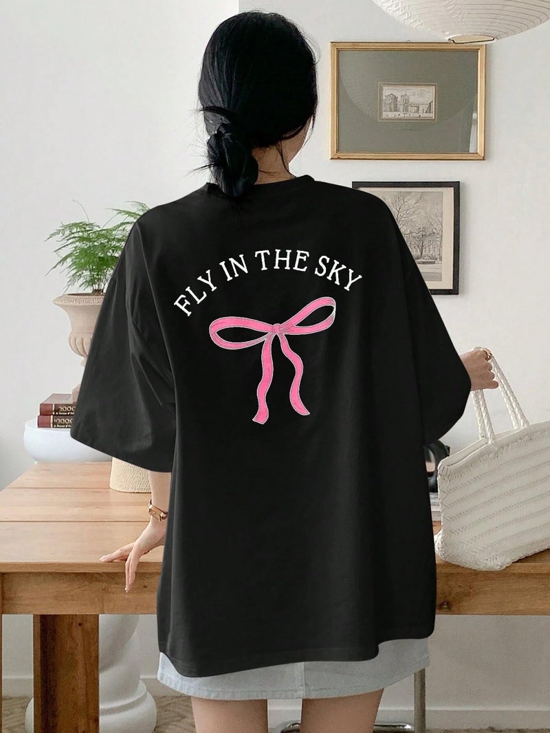 SXV STYLE Unisex Cotton 'Fly in The Sky' Printed Cool Aesthetic Oversized Baggy T-Shirt (in, Alpha, XL, Regular, Black) - Image 3