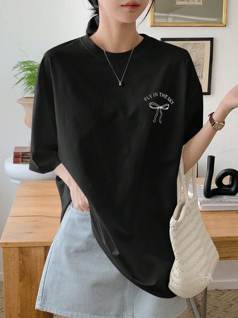 SXV STYLE Unisex Cotton 'Fly in The Sky' Printed Cool Aesthetic Oversized Baggy T-Shirt (in, Alpha, XL, Regular, Black) - Image 2
