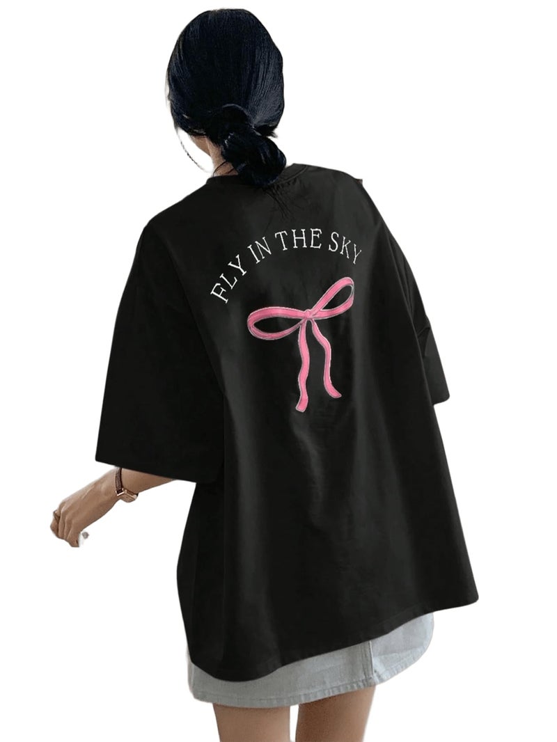 SXV STYLE Unisex Cotton 'Fly in The Sky' Printed Cool Aesthetic Oversized Baggy T-Shirt (in, Alpha, XL, Regular, Black) - Image 1