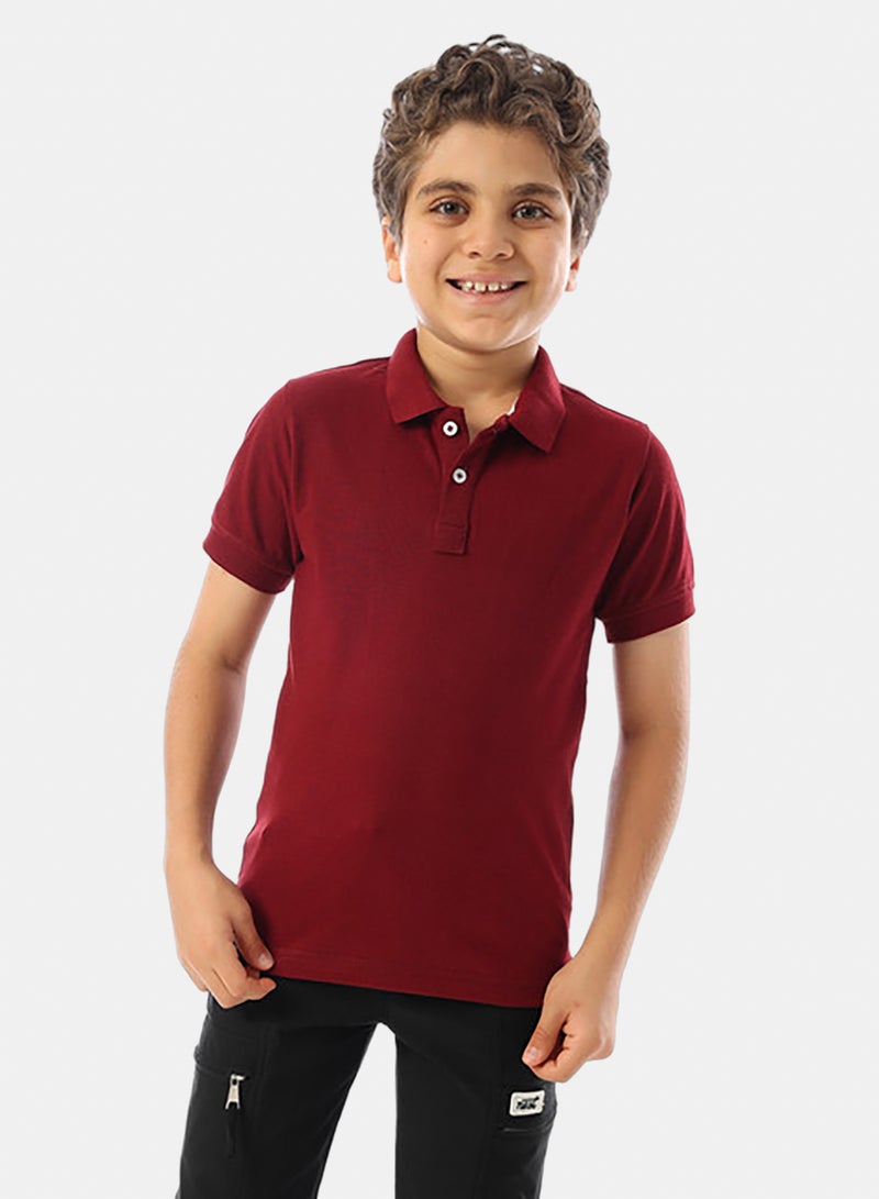 Andora Maroon Short Sleeves Pique Boys Polo Shirt - Maroon - Image 1