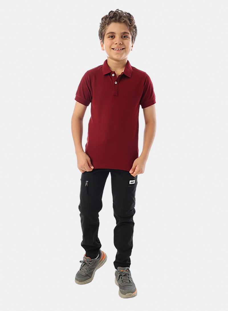 Andora Maroon Short Sleeves Pique Boys Polo Shirt - Maroon - Image 5
