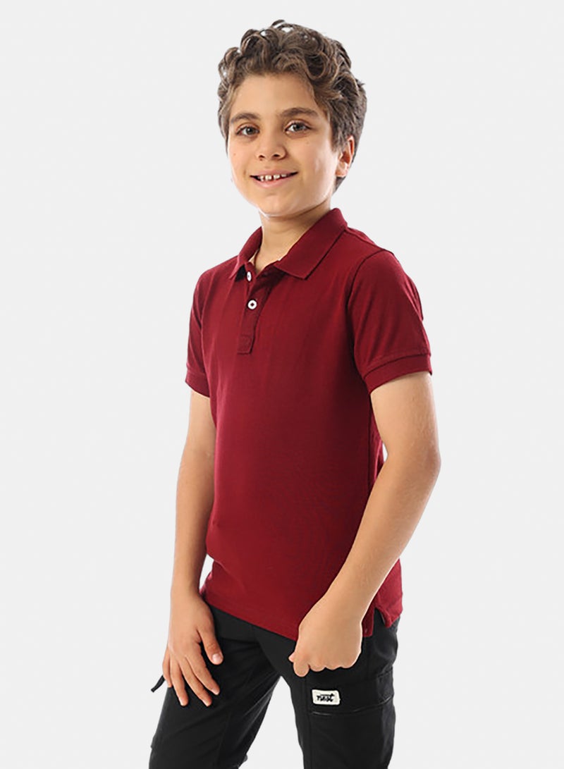 Andora Maroon Short Sleeves Pique Boys Polo Shirt - Maroon - Image 2