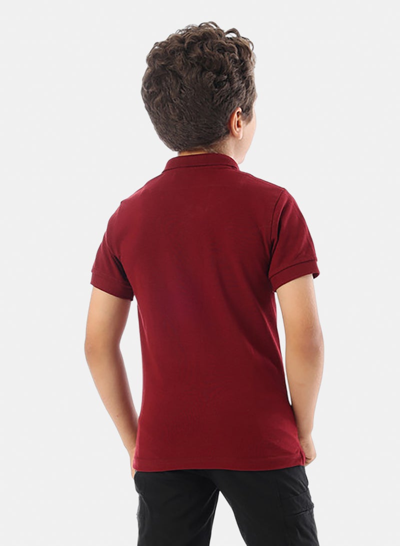 Andora Maroon Short Sleeves Pique Boys Polo Shirt - Maroon - Image 3